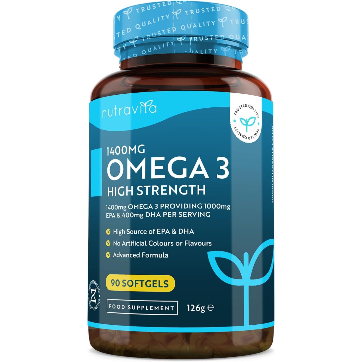 Omega 3 ad alta resistenza - 2000 mg di supplemento di olio di pesce - 1000 mg di EPA e 400 mg di DHA per porzione
