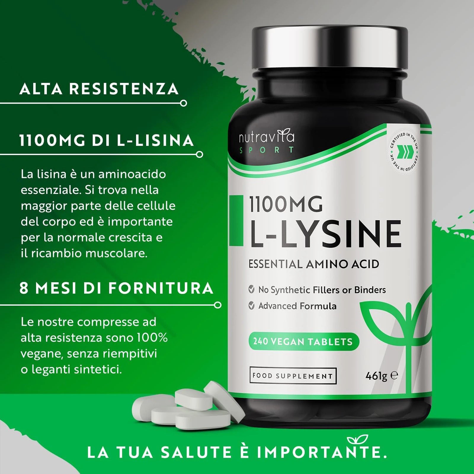 L Lisina Integratore ad Alta Resistenza 1100 mg